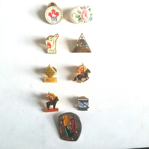 Accessories - 9 Vintage Pins,8 Metal and 1 porcelain/Ceramic.